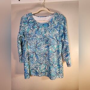 Appleseed's Fun Summer Blue Floral Women's Top Sz L